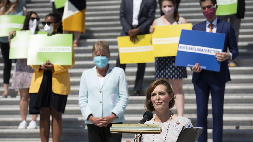 WASHINGTON, DC - JUNE 30:  Select Committee on the Climate Crisis Chairwoman Kathy Castor (D-FL) delivers remarks during a news conference outside the U.S. Capitol on June 30, 2020 in Washington, DC.  Speaker of the House Nancy Pelosi (D-CA) joined her colleagues to unveil the Climate Crisis action plan, which calls for government mandates, tax incentives and new infrastructure to bring the U.S. economy's greenhouse gas emissions to zero by 2050.  (Photo by Stefani Reynolds/Getty Images)