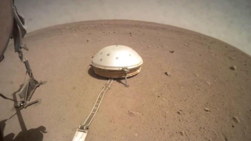 A photograph of Mars' surface from the InSight lander probe