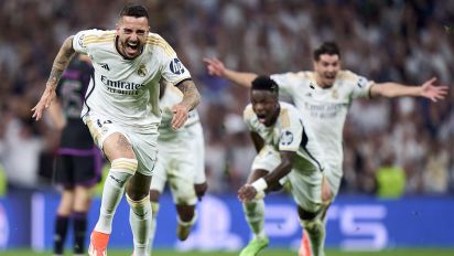 Getty Images - MADRID, SPAIN - MAY 08: Joselu Mato Real Madrid celebrates after scoring his team's second goal during the UEFA Champions League semi-final second leg match between Real Madrid and FC Bayern München at Estadio Santiago Bernabeu on May 08, 2024 in Madrid, Spain. (Photo by Diego Souto/Getty Images)