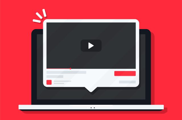 Video media player on laptop screen. Vector illustration