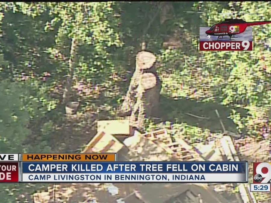 Aerial view of cabin where girl killed at Camp Livingston