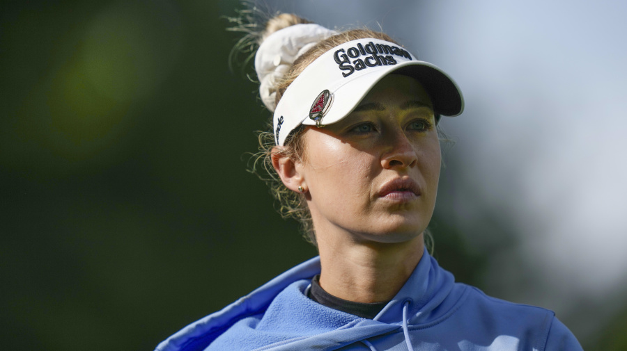 Associated Press - Nelly Korda watches her shot off the 13th tee during the first round of the LPGA Cognizant Founders Cup golf tournament Thursday, May 9, 2024, in Clifton, N.J. (AP Photo/Seth Wenig)