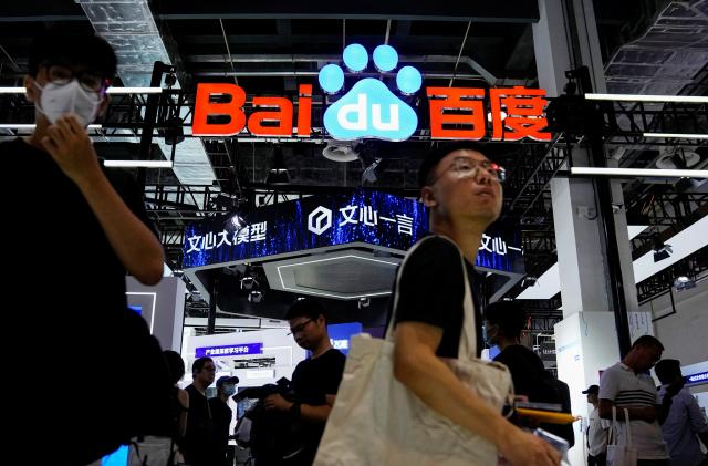 Baidu sign is seen at the World Artificial Intelligence Conference (WAIC) in Shanghai, China July 6, 2023. REUTERS/Aly Song