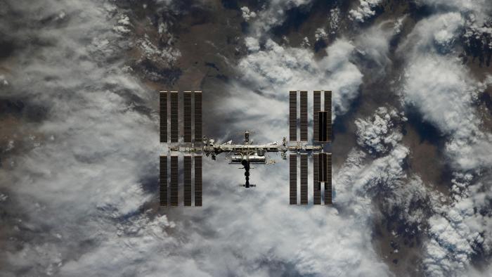 The International Space Station (ISS) is photographed by Expedition 66 crew member Roscosmos cosmonaut Pyotr Dubrov from the Soyuz MS-19 spacecraft, in this image released April 20, 2022. Pyotr Dubrov/Roscosmos/Handout via REUTERS ATTENTION EDITORS - THIS IMAGE HAS BEEN SUPPLIED BY A THIRD PARTY. MANDATORY CREDIT.