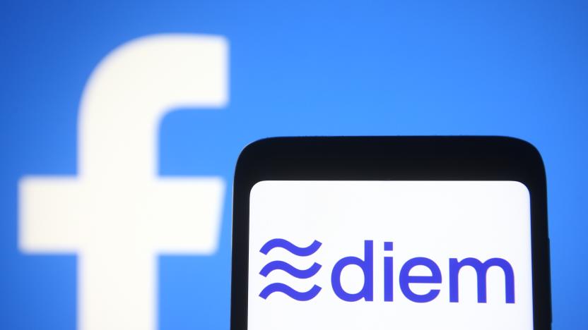 UKRAINE - 2021/04/09: In this photo illustration the Diem, formerly known as Libra, logo is seen is seen on a smartphone screen with a Facebook logo in the background. (Photo Illustration by Pavlo Gonchar/SOPA Images/LightRocket via Getty Images)