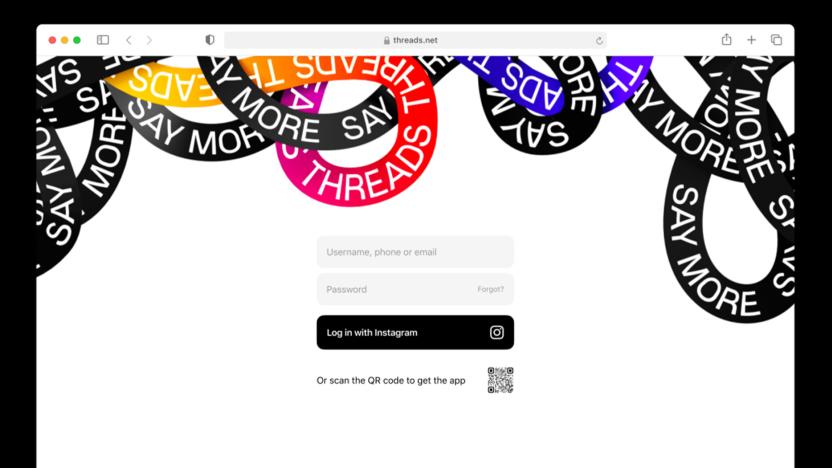 A Threads login page in a browser.