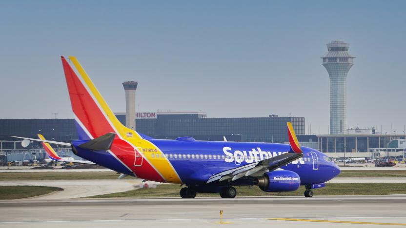 Bensenville, IL, USA. Southwest Airlines Boeing 737 taxies to the terminal after landing at Chicago O'Hare International Airport.