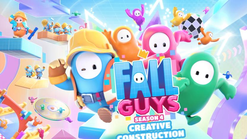 A cartoon drawing of various 'Fall Guys' characters and copy announcing the level creator. 