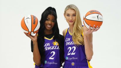 Getty Images - TORRANCE, CALIFORNIA - MAY 1: LA Sparks forwards Rickea Jackson (2) and Cameron Brink (22) pose during WNBA media day on May 1, 2024 in Torrance, California. (Photo by Kirby Lee/Getty Images)