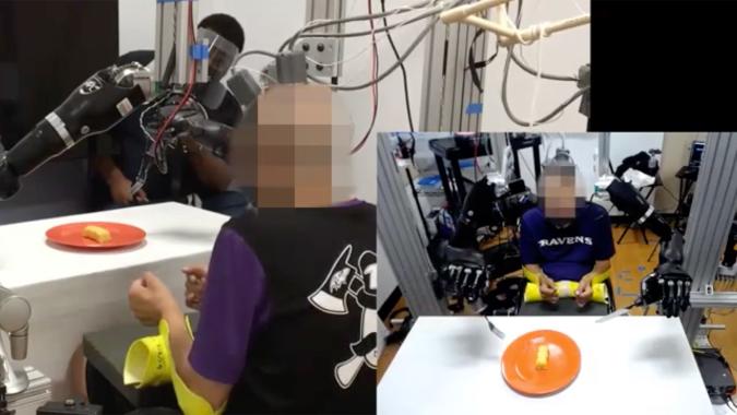 Brain-machine interface helped a person with paralysis feed himself utilizing robotic arms