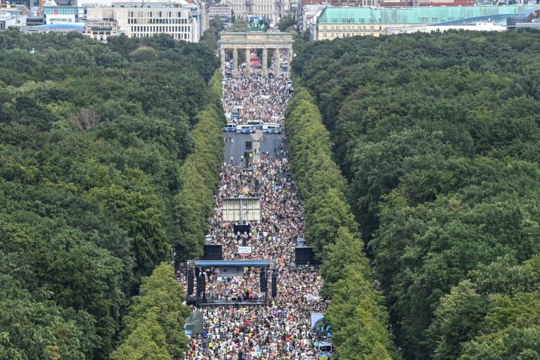 Although infections have been creeping back up in Germany, some marchers say imposing rafts of restrictions amount to "scare tactics" (AFP Photo/John MACDOUGALL)