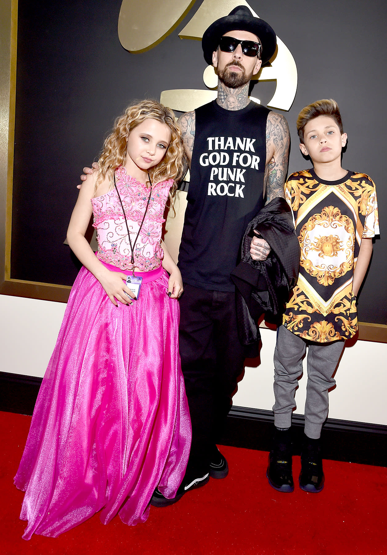 Travis Barker and His Kids Rock the Grammys 2016 Red Carpet