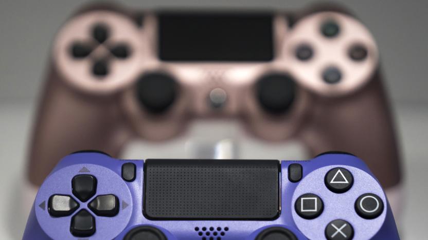 CHIBA, JAPAN - SEPTEMBER 12:  Wireless controller for the PlayStation 4 (PS4) game console are displayed in the Sony Interactive Entertainment Inc. booth on the business day of the Tokyo Game Show 2019 at Makuhari Messe on September 12, 2019 in Chiba, Japan. The Tokyo Game Show will be open to the public on September 14 and 15, 2019. (Photo by Tomohiro Ohsumi/Getty Images)