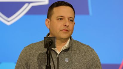 Getty Images - INDIANAPOLIS, INDIANA - FEBRUARY 27: Director of scouting Eliot Wolf of the New England Patriots speaks to the media during the NFL Combine at the Indiana Convention Center on February 27, 2024 in Indianapolis, Indiana. (Photo by Stacy Revere/Getty Images)