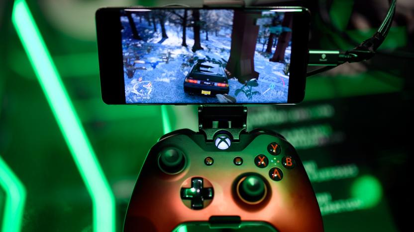 A cloud-based console is displayed at the Microsoft Xbox stand during the Video games trade fair Gamescom in Cologne, western Germany, on August 21, 2019. (Photo by Ina FASSBENDER / AFP)        (Photo credit should read INA FASSBENDER/AFP via Getty Images)