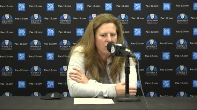 UCLA Head Coach Cori Close speaks with the media after the Bruins' quarterfinals win