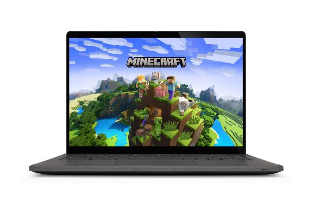 Minecraft key art displayed on a Chromebook