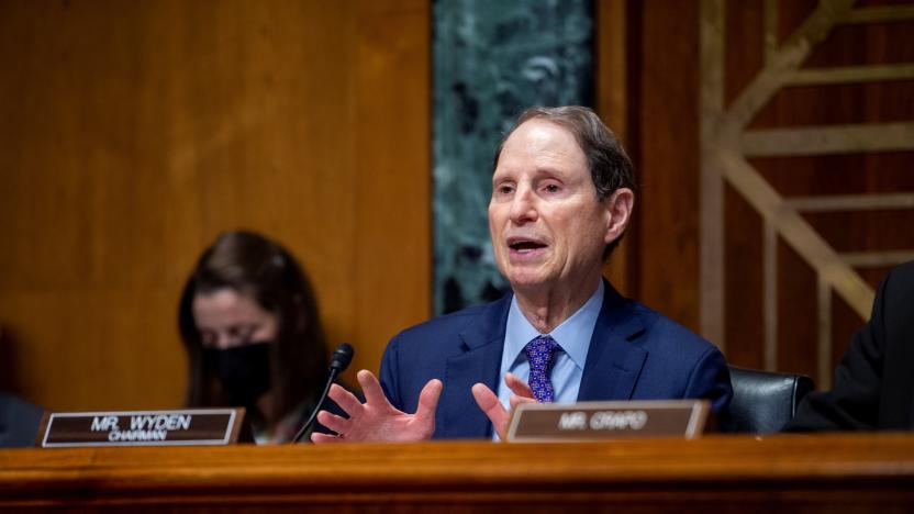 U.S. Senator Ron Wyden (D-OR), Chairman, U.S. Senate Committee on Finance, questions Chris Magnus as he appears before a Senate Finance Committee hearing to consider his nomination to be Commissioner of U.S. Customs and Border Protection, Department of Homeland Security, on Capitol Hill in Washington, DC, U.S., October 19, 2021. Rod Lamkey/Pool via REUTERS