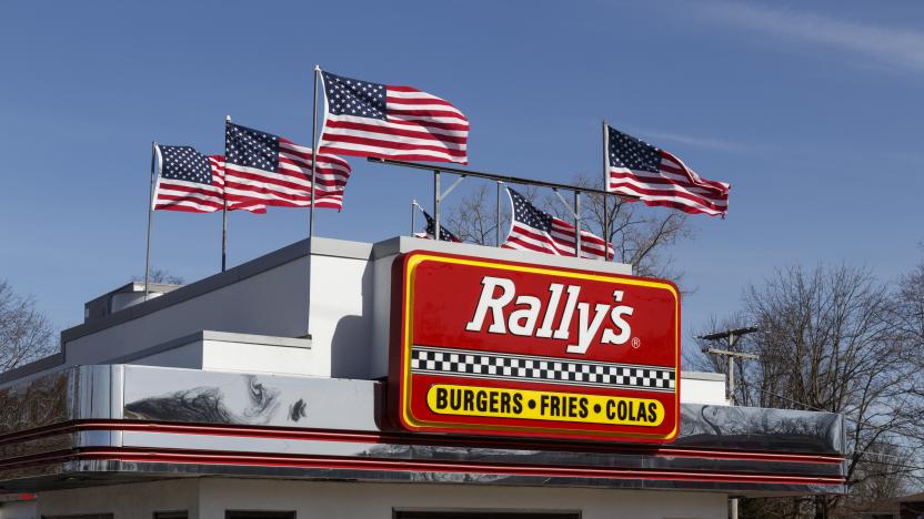 Muncie - Circa February 2020: Rally's Drive Thru fast food restaurant. Rally's is the sister of Checkers