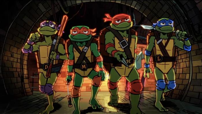 A still from the upcoming series Tales of the Teenage Mutant Ninja Turtles showing the four brothers