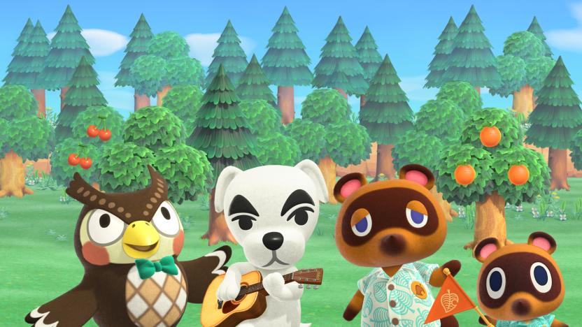 K.K. Slider among characters from 'Animal Crossing: New Horizons'