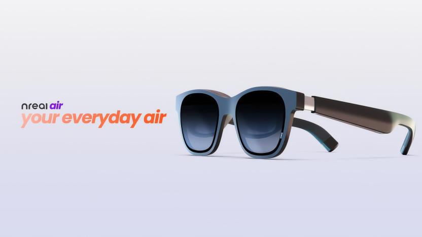 Marketing image for Nreal Air augmented reality glasses. On the right, we see the glasses. On the left, the text: "Nreal Air: Your everyday air."