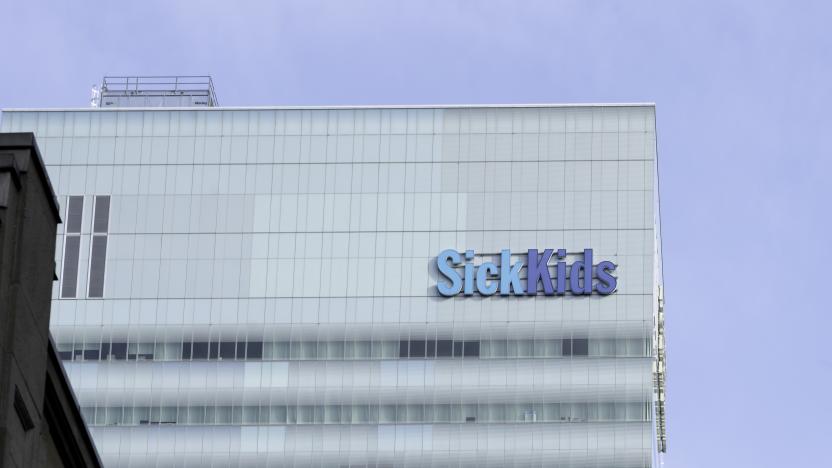 Toronto, Canada - August 13, 2019: Sign of SickKids (The Hospital for Sick Children ) on the building in Toronto, SickKids is the second-largest paediatric research hospital in the world.