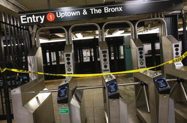 Tape warns commuters not to enter a closed subway station at 28th street, which was heavily flooded when the remnants of Tropical Storm Ida brought drenching rain and the threat of flash floods to parts of the northern mid-Atlantic, in New York City, U.S., September 2, 2021. REUTERS/Caitlin Ochs