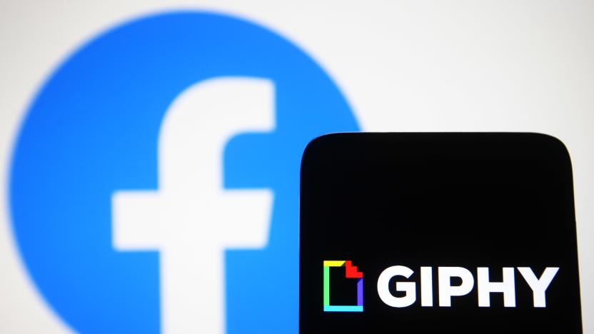 UKRAINE - 2021/08/13: In this photo illustration a Giphy logo is seen on a smartphone screen with a Facebook logo in the background. (Photo Illustration by Pavlo Gonchar/SOPA Images/LightRocket via Getty Images)