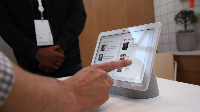 MOUNTAIN VIEW, CALIFORNIA - MAY 07: The new Nest Hub Max is displayed during the 2019 Google I/O conference at Shoreline Amphitheatre on May 07, 2019 in Mountain View, California. Google CEO Sundar Pichai delivered the opening keynote to kick off the annual Google I/O Conference that runs through May 8. (Photo by Justin Sullivan/Getty Images)