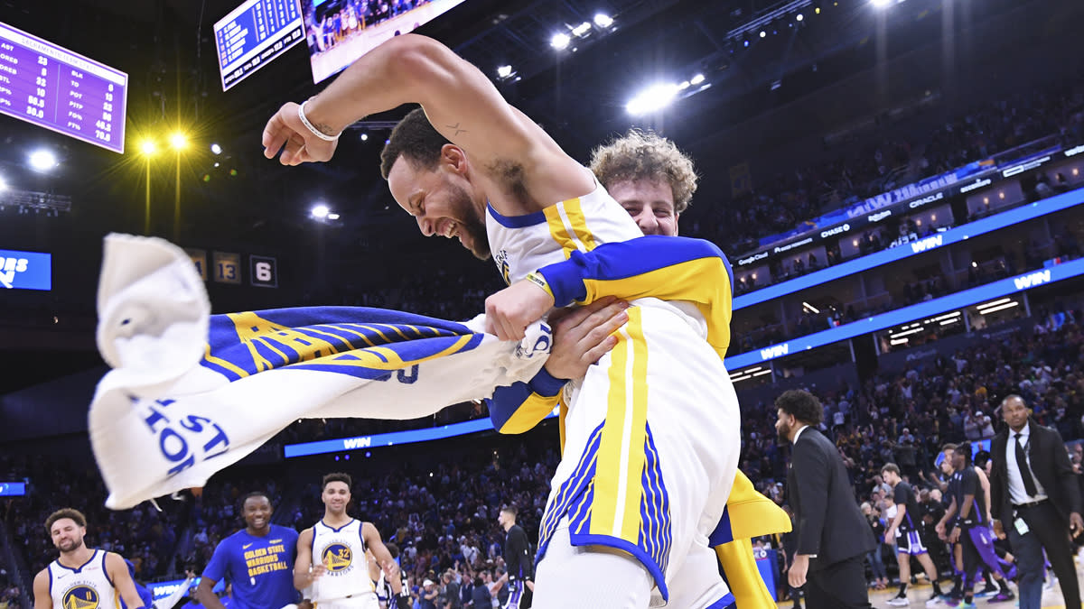 Podz hilariously greets Steph with goat noises after Warriors' win