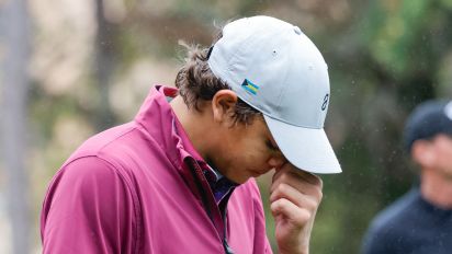 Reuters - Dec 17, 2023; Orlando, Florida, USA;  Charlie Woods reacts to his drive on the first tee during the PNC Championship at The Ritz-Carlton Golf Club. Mandatory Credit: Reinhold Matay-USA TODAY Sports