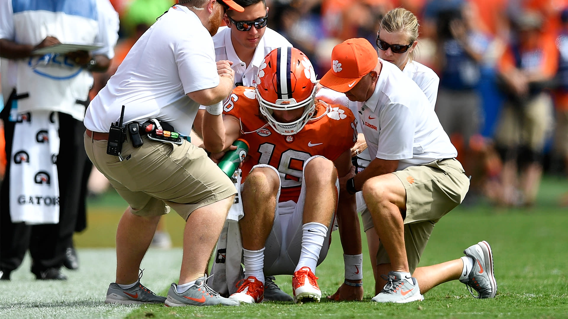 Clemson quarterback Trevor Lawrence hands the ball off to Travis Etienne  during the first half of an NCAA college football game against Duke  Saturday, Nov. 17, 2018, in Clemson, S.C. Clemson won