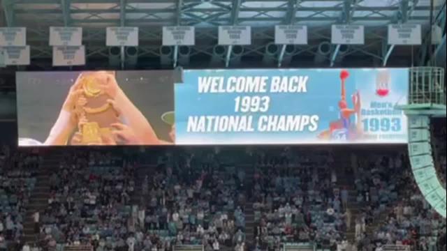WATCH: UNC basketball honors 1993 national championship team at halftime of NC State game