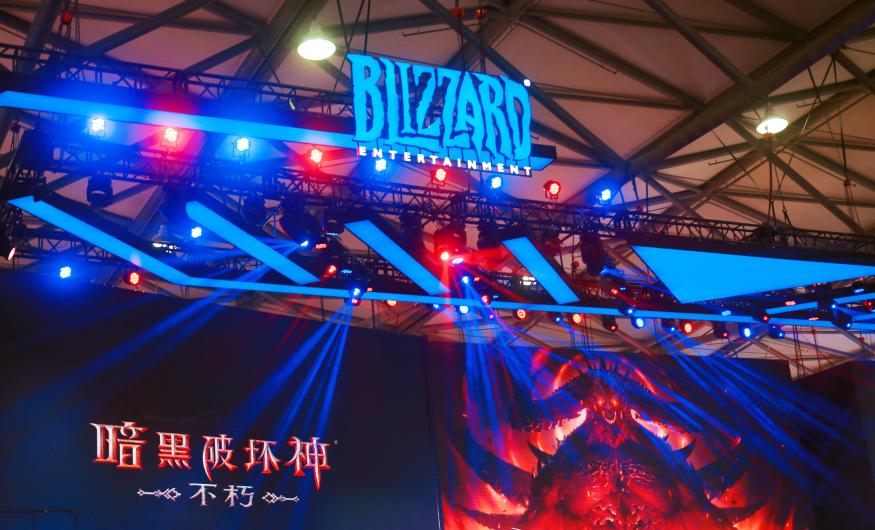 SHANGHAI, CHINA - AUGUST 1, 2021 - The Blizzard Entertainment booth at Chinajoy China Digital Interactive Entertainment Expo on August 1, 2021 in Shanghai, China. January 19, 2022 - Microsoft will buy Activision Blizzard for $68.7 billion, the largest acquisition in corporate history. When the deal closes, Microsoft will become the world's third-largest gaming company behind Tencent and SONY. (Photo credit should read Xing Yun / Costfoto/Future Publishing via Getty Images)