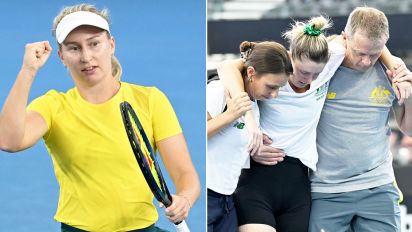 AAP - Daria Saville's emphatic win put the Aussies one match victory away from making the BJK Cup finals after a devastating injury to Storm Hunter. Pic: AAP