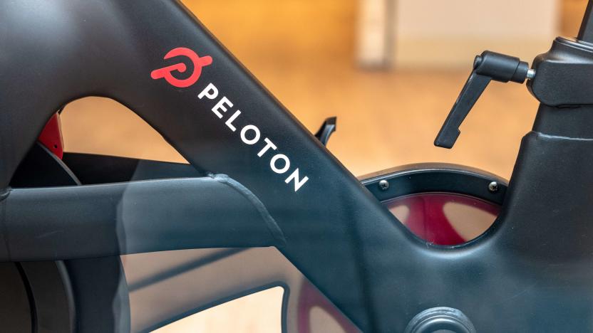 CANADA, TORONTO, ONTARIO - 2018/12/20: Part of a 'Peloton' gym bicycle which is in exhibit on a luxurious store located in Yonge Street. Downtown district of the Canadian city. (Photo by Roberto Machado Noa/LightRocket via Getty Images)