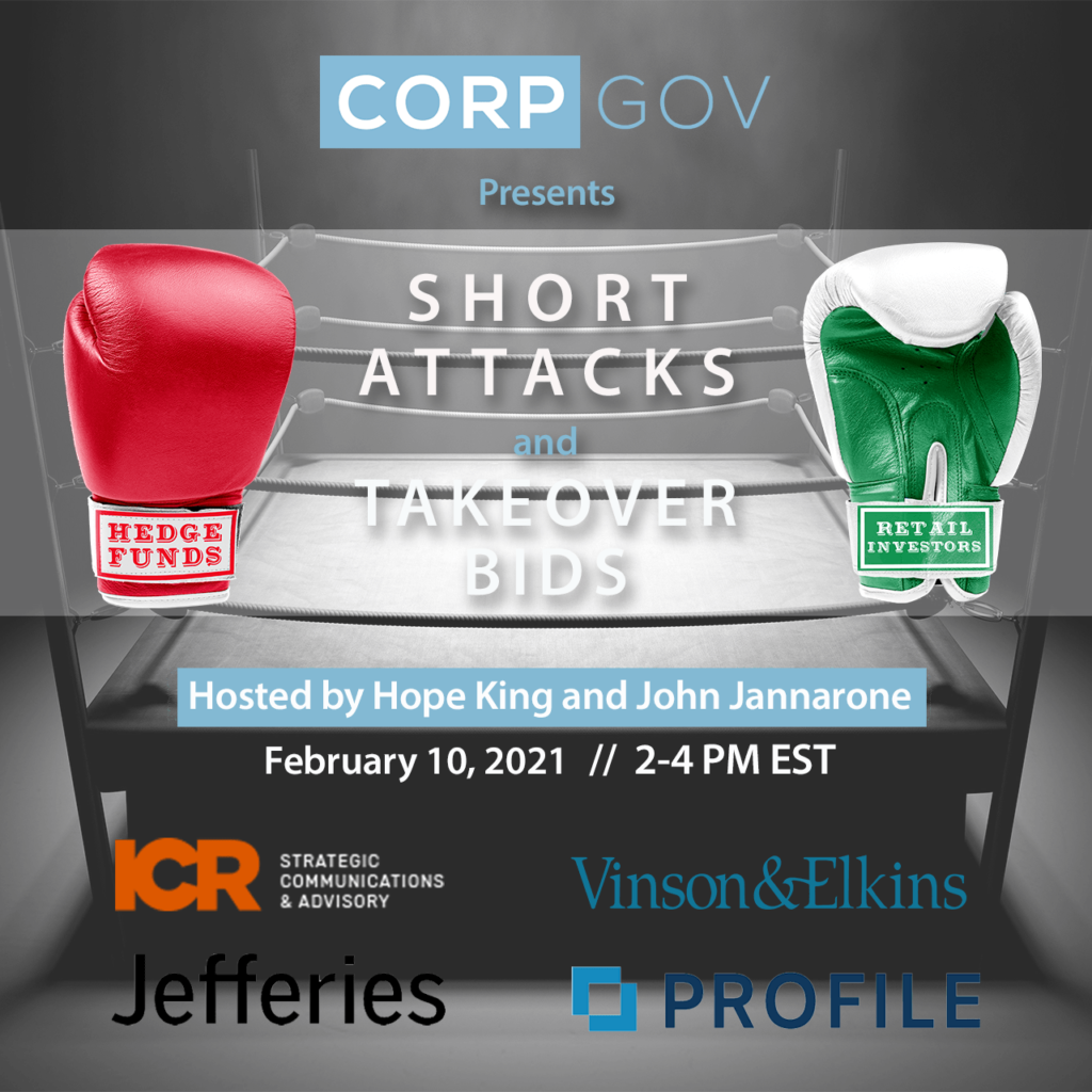 Replay: CorpGov, V&E, ICR, Jefferies, Profile Advisors Host Forum: Short Attacks and Takeover Bids