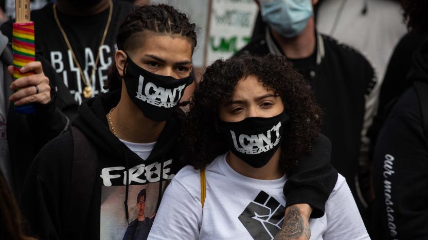 SEATTLE, WA - JUNE 14: Black Lives Matter protesters rally at Westlake Park before marching through the downtown area on June 14, 2020 in Seattle, United States. Black Lives Matter events continue daily in the Seattle area in the wake of the death of George Floyd. (Photo by David Ryder/Getty Images)