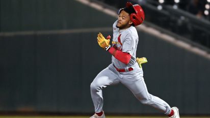 Getty Images - MESA, AZ - NOVEMBER 05: Victor Scott II #22 of the Scottsdale Scorpions runs to second base after hitting a double in the first inning during the 2023 Fall Stars game between the American League Fall Stars and the National League Fall Stars at Sloan Park on Sunday, November 5, 2023 in Mesa, Arizona. (Photo by Norm Hall/MLB Photos via Getty Images)