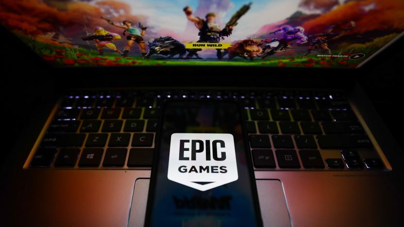 Epic Games logo is seen displayed on a phone screen in this illustration photo taken in Krakow, Poland on May 3, 2021. (Photo illustration by Jakub Porzycki/NurPhoto via Getty Images)