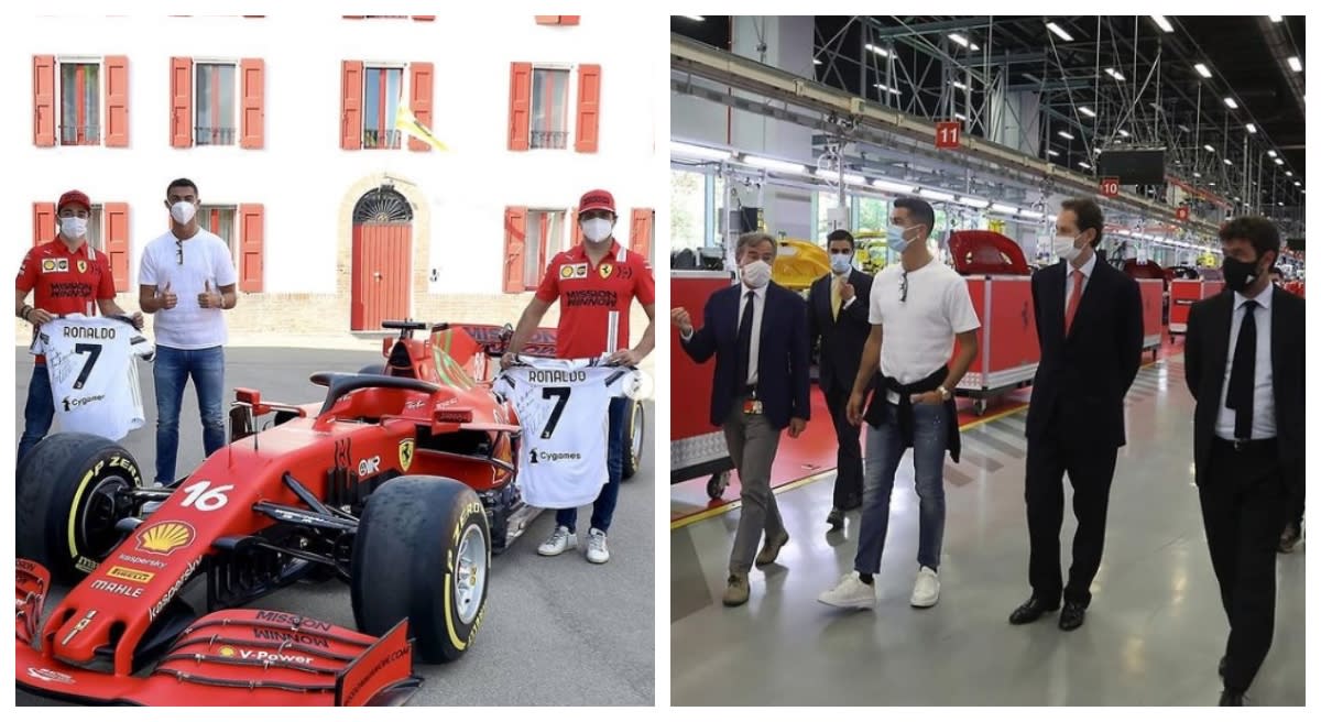 Cristiano Ronaldo Poses For Snap With Charles Leclerc Carlos Sainz After Skipping Juventus Practice Session Gives Ferrari Racers His Autographed Jersey See Pics