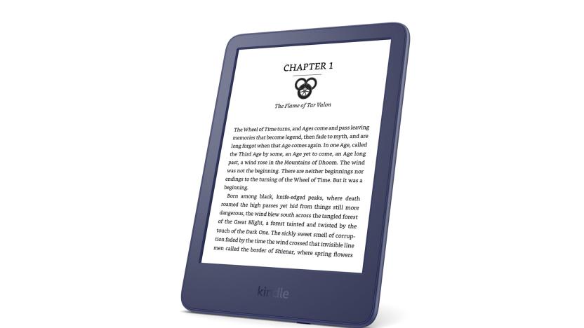 Amazon's 2022 Kindle against a white background, with the Wheel of Time on the page.