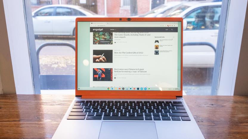 Photos of Framework's first modular and repairable Chromebook.