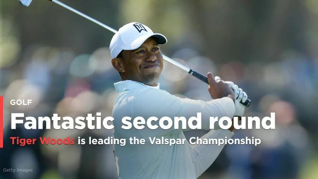 Tiger Woods is leading the Valspar Championship after a fantastic second round