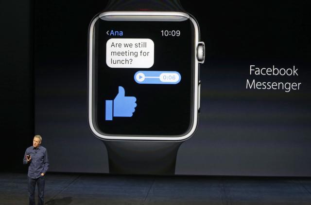 Jeff Williams, Apple's senior vice president of Operations, speaks about the Apple Watch and Facebook Messenger during an Apple media event in San Francisco, California, September 9, 2015. Reuters/Beck Diefenbach