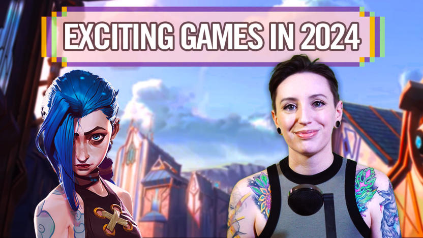 Engadget Editor Jessica Conditt is overlaid on a video game background alongside a female gaming character in a similar guise, with the title Exciting Games in 2024 across the top.