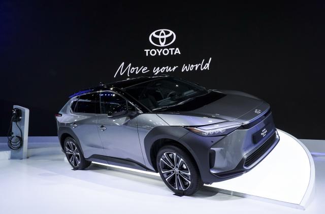 A Toyota bZ4X 2022 on display at the 43rd Bangkok International Motor Show 2022 in Bangkok, Thailand, 23 March 2022. (Photo by Anusak Laowilas/NurPhoto via Getty Images)