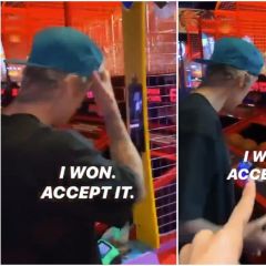 Justin Bieber screamed at his wife, Hailey Bieber, after losing an arcade game: 'Baby, I wasn't trying!'