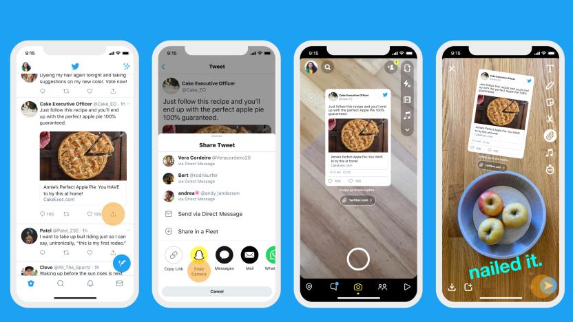 Tweets can now be shared natively to Snapchat.